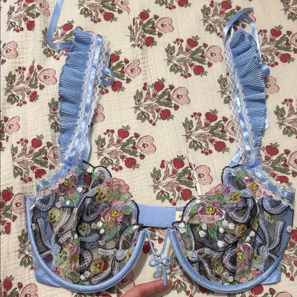 For Love And Lemons Floral Lace Bra - Blue Ribbon
